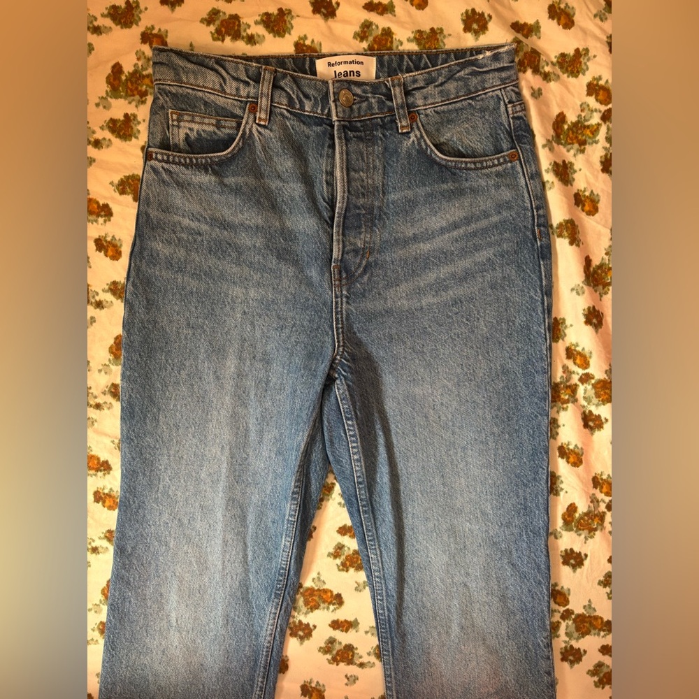 Reformation Cynthia High Rise Straight Jeans Button Fly Colorado Wash Size 26 - Picture 7 of 16